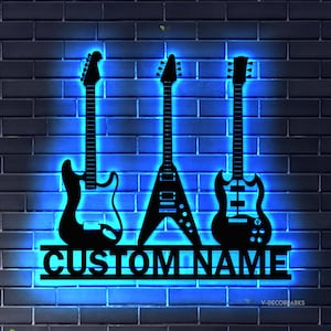 Custom Guitar Player Metal Wall Art LED Light Personalized Guitarist Name Sign Home Decor Music Room Kids Nursery Decoration Birthday Xmas