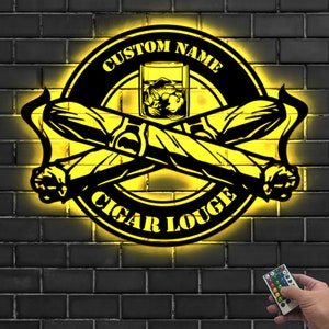 Custom Cigar Lounge Metal Wall Art LED Light Personalized Smoking Cigar ...