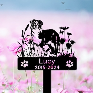 Custom Dog Memorial Stake, Australian Shepherds Sign, Pet Memorial Gifts, Metal Stake, Sympathy Sign, Pet Grave Marker, Remembrance Stake