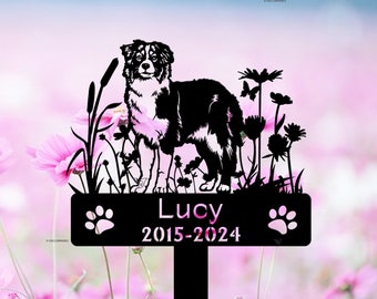 Custom Dog Memorial Stake, Australian Shepherds Sign, Pet Memorial Gifts, Metal Stake, Sympathy Sign, Pet Grave Marker, Remembrance Stake