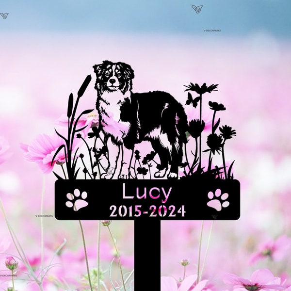 Custom Dog Memorial Stake, Australian Shepherds Sign, Pet Memorial Gifts, Metal Stake, Sympathy Sign, Pet Grave Marker, Remembrance Stake