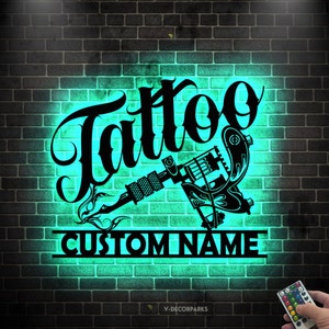 Custom Tattoo Artist Metal Wall Art LED Light Personalized Tattoo Studio Name Sign Home Decor Machine Shop Decor Ink Man Cave Christmas Gift