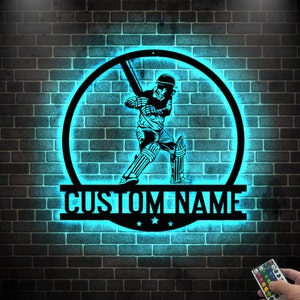 Cricket MetalSign with Led Light, Cricket Player Name Sign, Cricket Sport Wall Decor, Cricket Lover Gift Home, Cricket Bat Birthday Gift