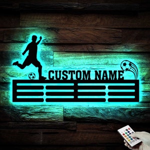 Personalized Soccer Medal Hanger Wall With LED Light, SoccerSign, Soccer House Decor, Housewarming Gift, Wall Hanger, Gift For Soccer Player