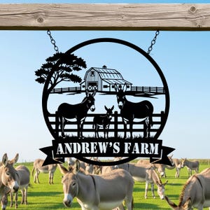 Custom Donkey Farm Metal Sign, Donkey Metal Wall Art, Donkey Family Sign, Personalized Farm Name Sign,Ranch Sign,Farmhouse Decor,Farmer Gift