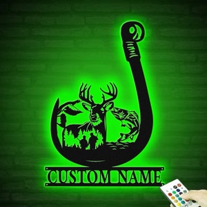 Custom Deer Hunting And Fishing Metal Wall Art Led Light Hunter Sign Decoration For Home, Deer Hunting Home Decor Housewarming Gifts