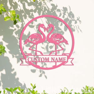 Personalized Flamingo Metal Sign,Custom Pink Flamingo Decor, Flamingo Couple Decor, Tropical Home Decor,Beach House Decor,Anniversary Plaque