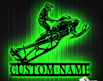 Personalized Snowmobile Metal Wall Art LED Light, Snowmobile  Gift, Custom Ski-Doo Name Sign, Home Decor Motor Sled Biker Decoration,Ski-Doo