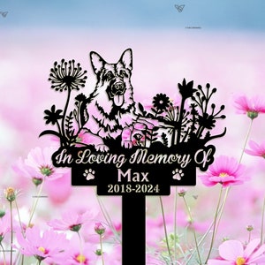Custom German Shepherd Dog Memorial Stake, Metal Stake, German Shepherd Sign, Dog Flower, Sympathy Sign, Pet Grave Marker, Remembrance Stake