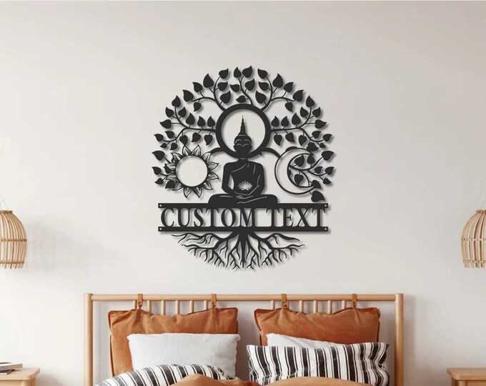 Meditation Room, Yoga Studio Decor, Personalized Meditation Tree Of Life Metal Wall Art, Lotus Meditation Room Decor, Spiritual Wall Hanging
