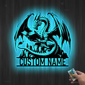 Personalized Dragon Metal Wall Art with LED Lights, Custom Dragon Metal Sign, Dragon Lover Gift, Gift for Him, Mythologic Decor, Room Decor