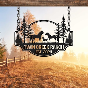 Pferde Ranch Benutzerdefinierte Metall Namen Schilder, Nachname Schilder für Zuhause, Pferde Liebhaber Geschenk, Metall Outdoor Schilder, Metall Bauernhaus Schild Papa Geschenk
