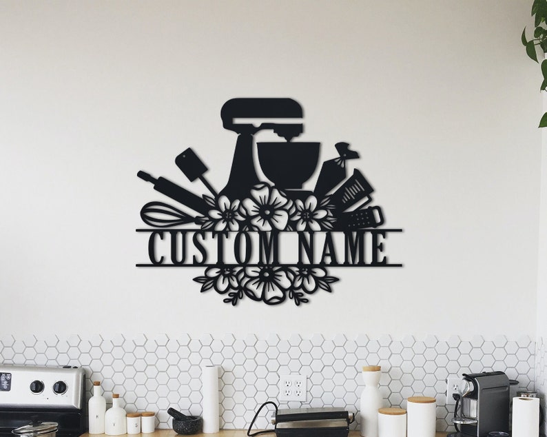 Custom Baking Metal Wall Art, Personalized Baker Name Sign Decoration ...