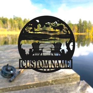 Cartello metallico personalizzato Lake House, cartello Forest Lake, arredamento Lake House, cartello con nome personalizzato Lake House, cartello da campeggio, arredamento portico anteriore, cartello cabina