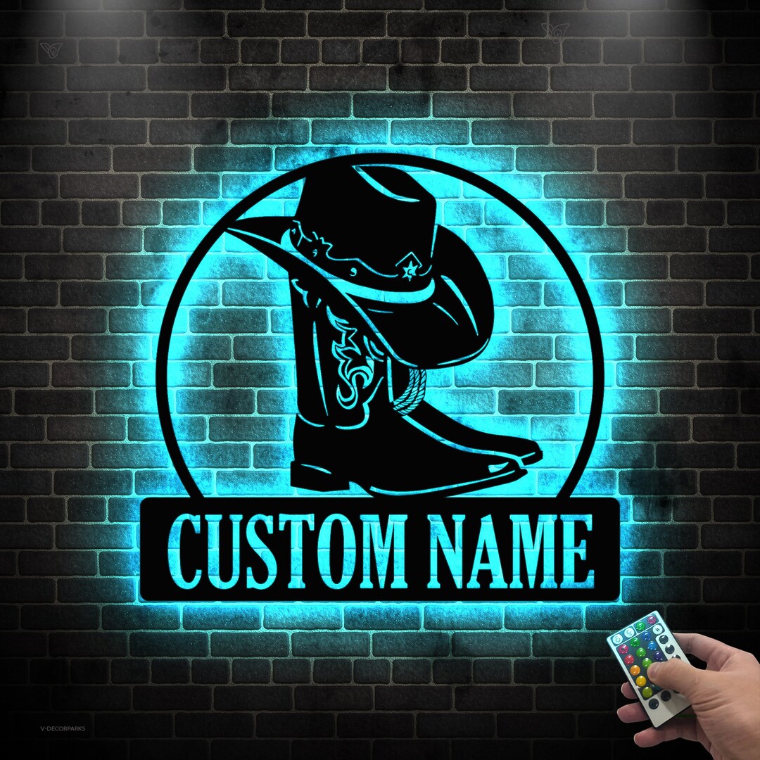 Cowboy Metal Sign LED, Personalized Cowboy Metal Signs, Cowboy Hat ...