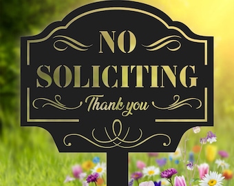 No Soliciting Yard Schild Metall rostig, Metall Gartenschild, Hinweis Warnung Gartenstecker, Metall Yard Art, Außendekor, Eigentum geschützt, Geschenk