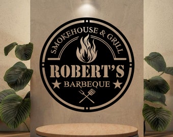 Personalized BBQ Metal Sign, Custom Barbeque Metal Wall Art, Smokehouse Metal Sign, BBQ Decor, BBQ Grill Sign, Outdoor Decor, Dad Gift,Patio