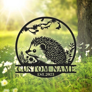 Custom Hedgehog Metal Sign, Hedgehog sign, Hedgehog Name Sign, Personalized Hedgehog Monogram Metal Sign Art, Hedgehog Lover Sign Home Decor