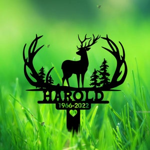 Gepersonaliseerd Hunter Memorial, metalen paal, Sympathy Sign, Grave Marker, Garden Decor, Deer Hungting, Vaderdagcadeau, Hunter Loss, Cadeau