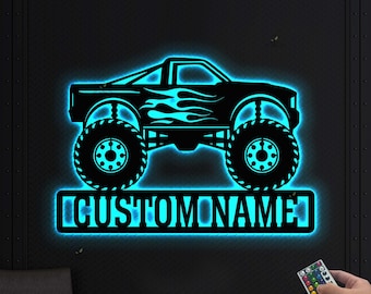 Personalized Monster Truck LED Sign, Custom Name Metal Sign, Monster Jam Decor,Garage Decor,Monster Truck Gift,Father's Day Gift,Truck Gifts