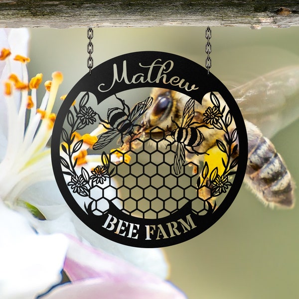 Personalized Honey Bee Metal Sign, Bee Fam, Bee lover, Bee Metal Wall Art, Bee Wall Decor, Bee Farm Sign, Bee Keeper Gift, Bee Hive Sign