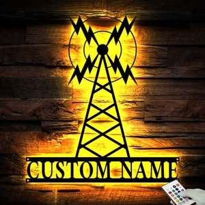 Lampada da parete a LED in metallo con scritta &quot;Radioamatore&quot; personalizzata - Decorazione per la casa con nome personalizzato per radioamatore - Ideale come decorazione per la casa e come regalo