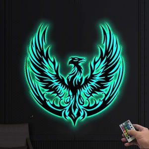 Phoenix Metal Wall Art with LED, Mythical Bird Decor, Fantasy Fire Bird Art, Phoenix Fire Bird Wall Decor , Phoenix Wall Art , Indoor Decor