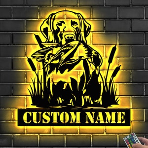 Custom Chesapeake Bay Retriever Dog Hunting Metal Wall Art LED Light Personalized Hunter Name Sign Home Decor Duck Hunting Cabin Decoration
