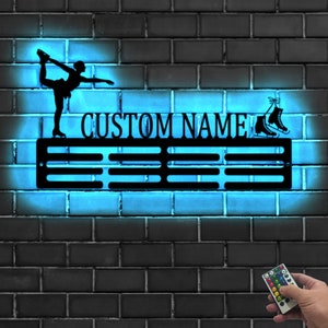 Personalized Ice Skating Award Medal Holder,Custom Figure Skater Name Medal Hanger,12 Rungs for Medals & Ribbons,Figure Skate Award Display