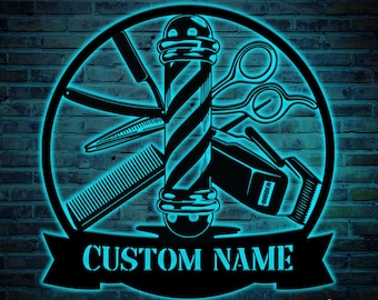 Custom Barber Metal Sign with LED Lights, Barber Shop Art, Barber Birthday Gift,Barber Wall Decor,Personalized Barber Wall Decor,Barber Shop