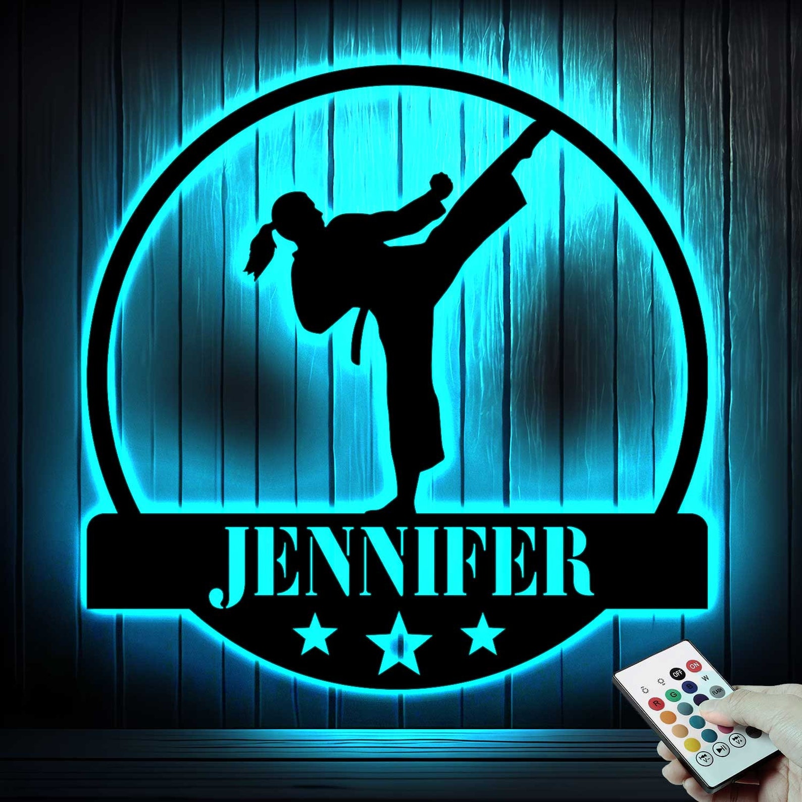 Custom Girl Taekwondo Martial Arts Metal Wall Art With LED Light ...