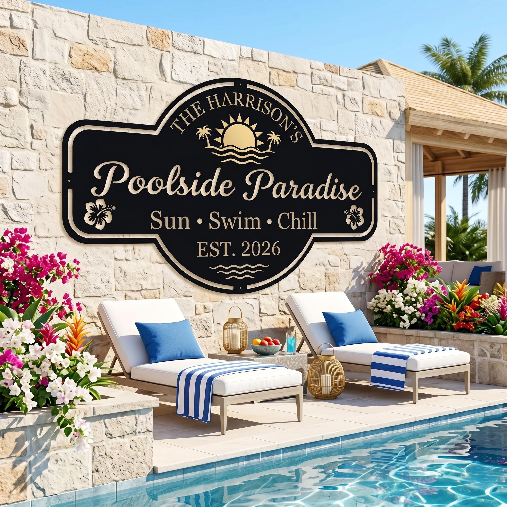 Personalized Pool Sign With Name, Custom Backyard Metal Decor Est 2026 ...