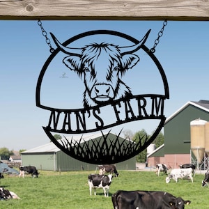 Personalized Highland Cow Sign, Custom Farmhouse Decor, Farm Name Sign, Cow Lover Gift, Farm Art, Highland Cow, Cow Art , Farm Animal Decor