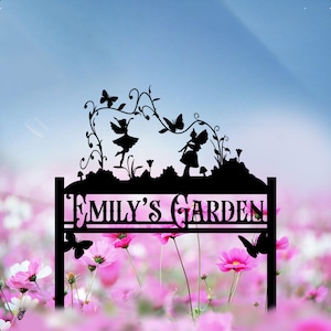 Fairy Garden Sign Custom,Personalized Garden Sign, Fairy Metal Garden Stake,Sign for Flower Beds,Outdoor Yard Decor,Mother’s Day Garden Gift