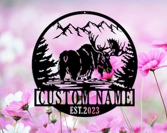 Moose Metal Sign, Personalize Moose Metal Wall Art, Last name Moose Sign for Outdoor, Custom Moose Sign, Outdoor Name, Outdoor Name Sign