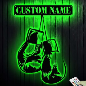 Personalized King Boxer Name Sign with LED Light, Custom Boxing Gloves Metal Wall Art, Boxing for Home Decor & Gift, Boxing Lover Gifts Sign