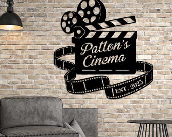 Custom Metal Wall Art film en popcorn Gepersonaliseerde familiebioscoop Home Theater Naambord Home Decor Man Cave Decoratie Verjaardag Filmbord