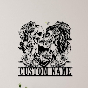 Couple Skeleton Metal Wall Art Led Light, Skeleton Lovers Metal Sign, Soulmate Forever Lover Art, Unique Home Decor, Gothic Decor, Skull