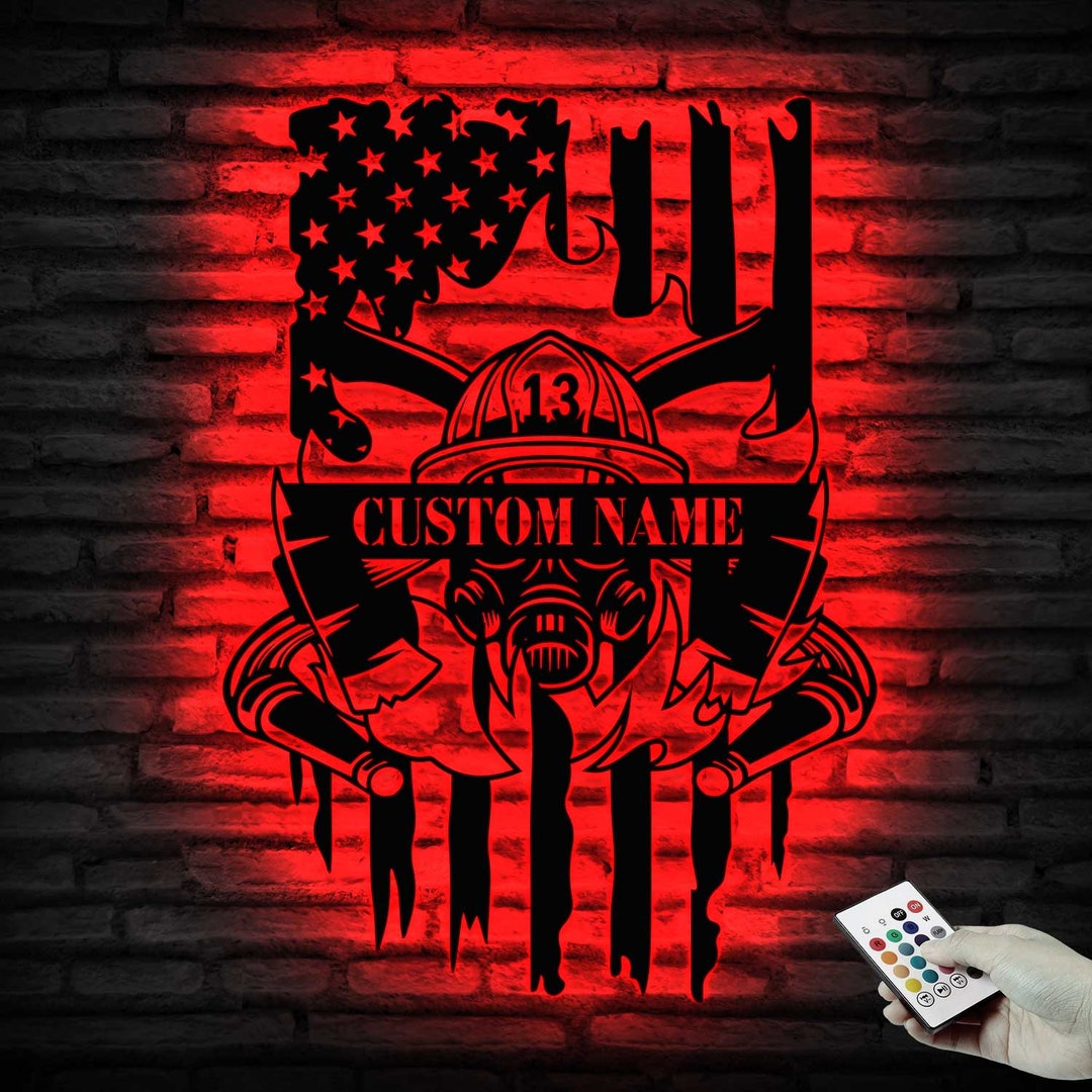 Firefighter Monogram Personalized Metal Sign, Fireman Firewoman