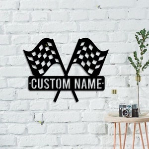 Custom Start Finish Racing Flag Metal Wall Art LED Light Personalized ...