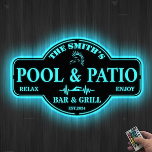 Personalized Pool & Patio Sign, Custom Pool Sign, Backyard Pool Decor, Swimming Pool Decor, Metal Sign, Family Name Sign Modern Farmhouse