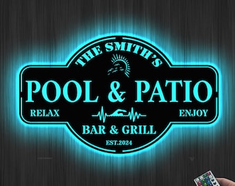 Personalized Pool & Patio Sign, Custom Pool Sign, Backyard Pool Decor, Swimming Pool Decor, Metal Sign, Family Name Sign Modern Farmhouse