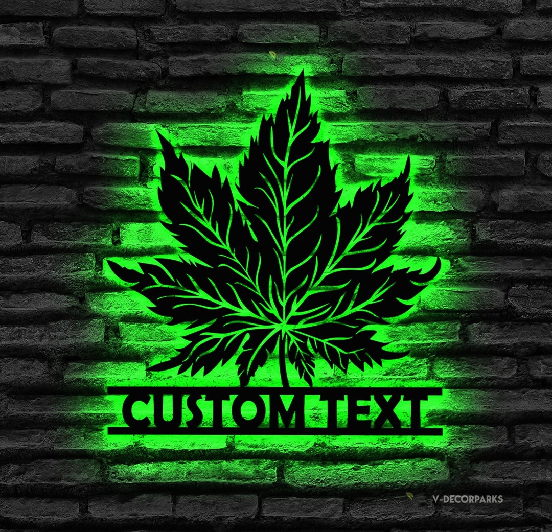 Custom Weed Metal Wall Art With Lights, Personalized Cannabis Sign ...