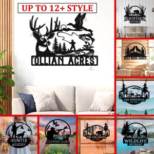 Personalized Hunting and Fishing Metal Sign, Custom Hunter Sign with Name, Hunter Gift, Cabin Decor, Deer Wall Art,Gift for Dad,Rustic Lodge