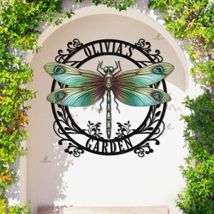 Personalized Dragonfly Garden Metal Sign,Custom Dragonfly Name Sign,Dragonfly Lovers Gift,Round Garden Plaque,Outdoor Wall Decor,Patio Decor