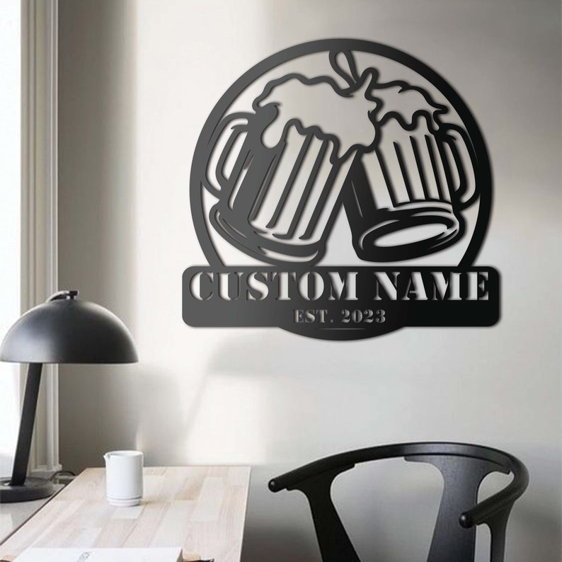 Custom Beer Bar Metal Wall Art LED Light Personalized Beer Mug Cheers ...