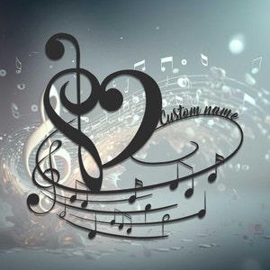 Personalized Music Notes Gift, Customized Gift for Musician, Music Notes and Heart Metal Wall Art, Home Decoration, Housewarming Gift Music