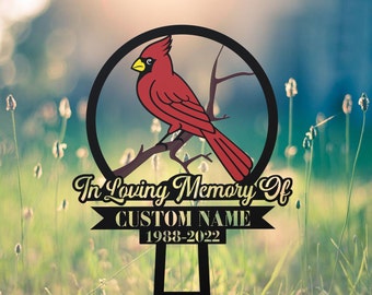 Personalized Cardinal Memorial Stake, Cardinal Garden Stakes, Cardinals Appear, Loss of Loved One, Mothers Fathers Grave Marker Outdoor gift