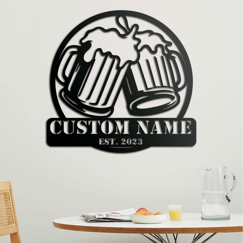 Custom Beer Bar Metal Wall Art LED Light Personalized Beer Mug Cheers ...