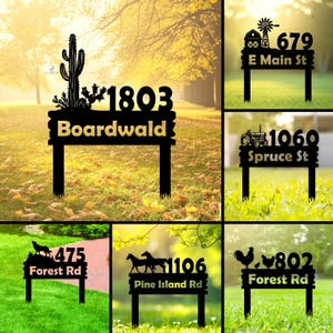 Personalisiertes Metalladressschild, benutzerdefinierte Hausnummer, Yard Stake, Wohnkultur im Freien, Bauernhausadresse Plakette, Willkommensschild, Straßennamenschild